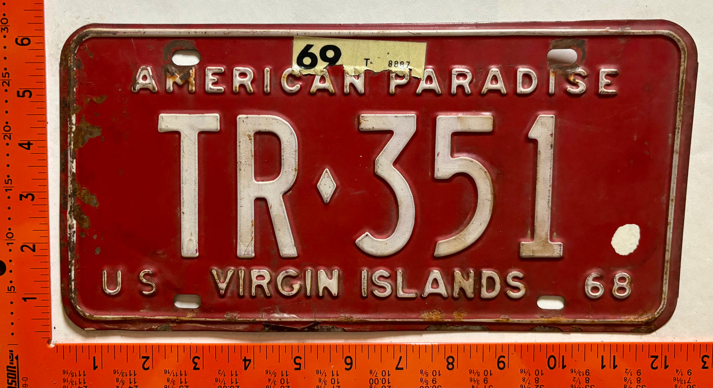 1969 Virgin Islands #TR-351 Rental License Plate