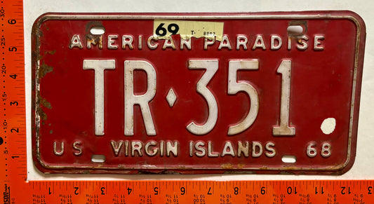 1969 Virgin Islands #TR-351 Rental License Plate