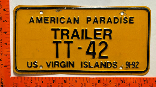 1991/1992 Virgin Islands #TT-42 Transit Trailer License Plate