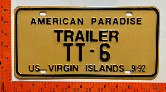 1991/1992 Virgin Islands #TT-6 Transit Trailer License Plate