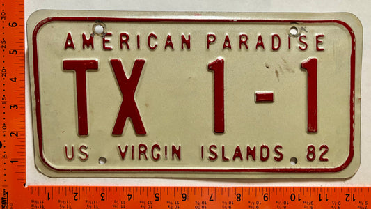 1982 Virgin Islands #TX 1-1 Dealer License Plate