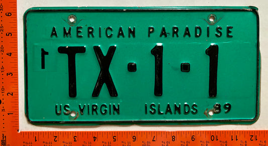 1989 Virgin Islands #TX-1-1 Dealer License Plate