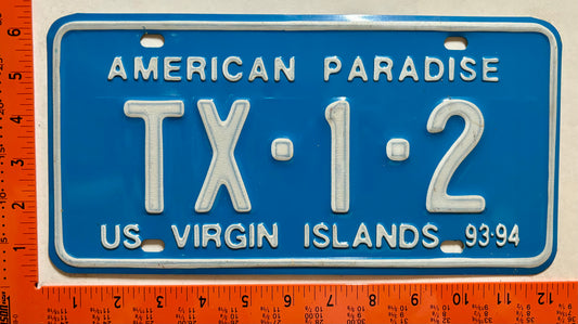 1993/1994 Virgin Islands #TX-1-2 Dealer License Plate