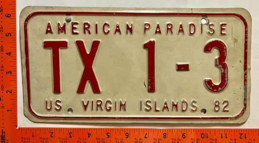 1982 Virgin Islands #TX 1-3 Dealer License Plate