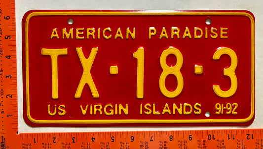 1991/1992 Virgin Islands #TX-18-3 Dealer License Plate