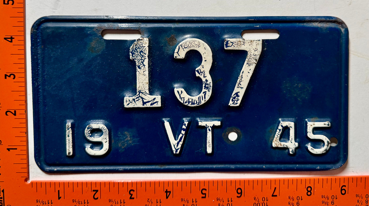 1945 Vermont #137 Motorcycle License Plate