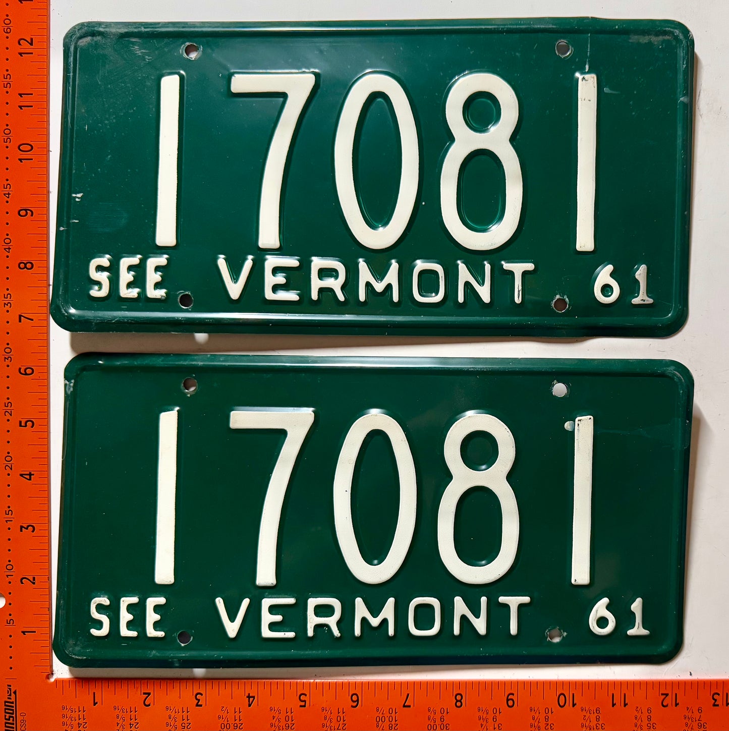 1961 Vermont #17081 Passenger License Plate (Pair)