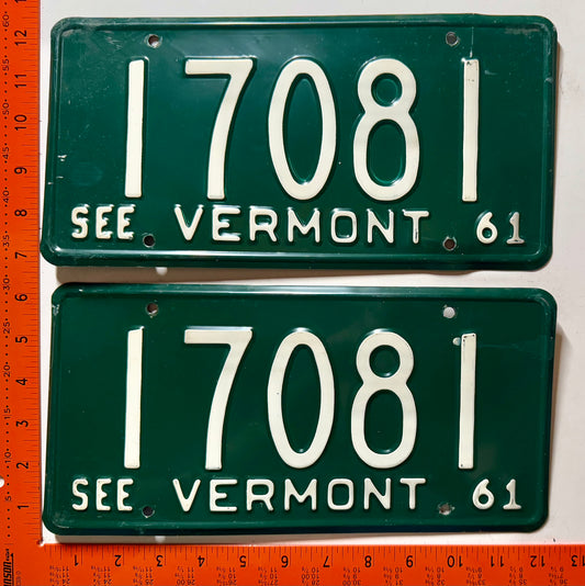 1961 Vermont #17081 Passenger License Plate (Pair)