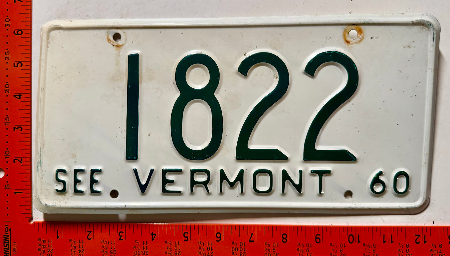 1960 Vermont #1822 Passenger License Plate