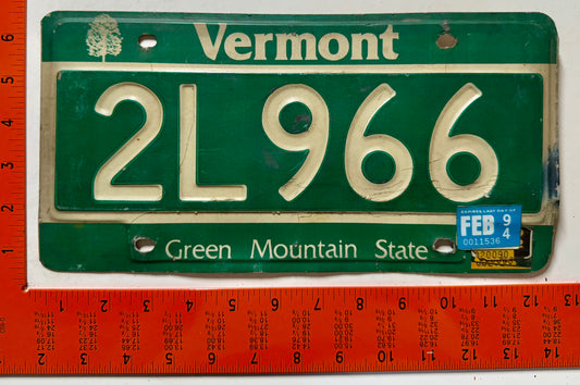 1994 Vermont #2L966 Passenger License Plate