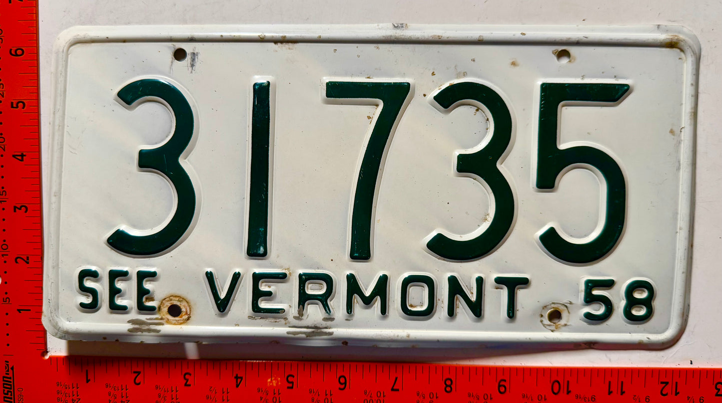 1958 Vermont #31735 Passenger License Plate