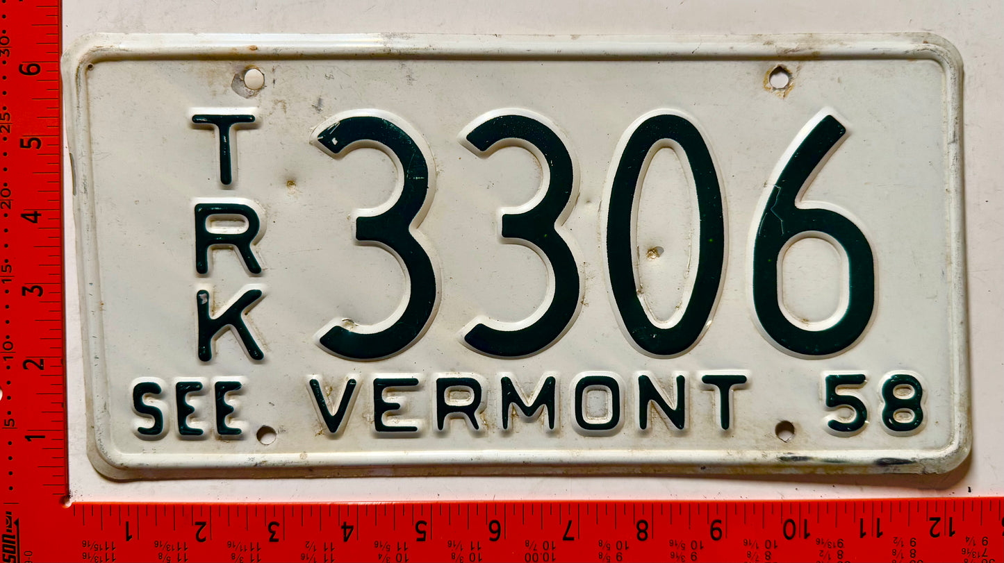 1958 Vermont #3306 Truck License Plate