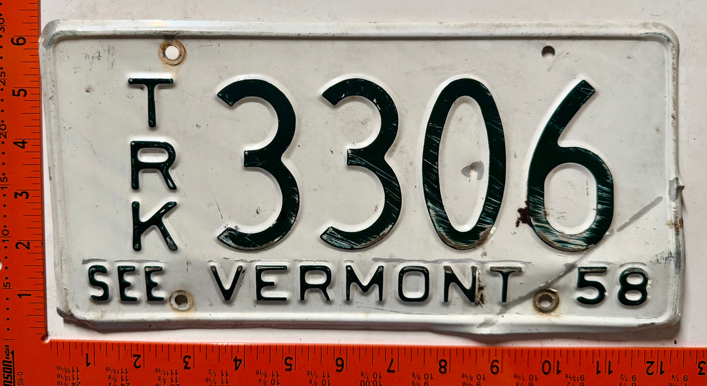 1958 Vermont #3306 Truck License Plate