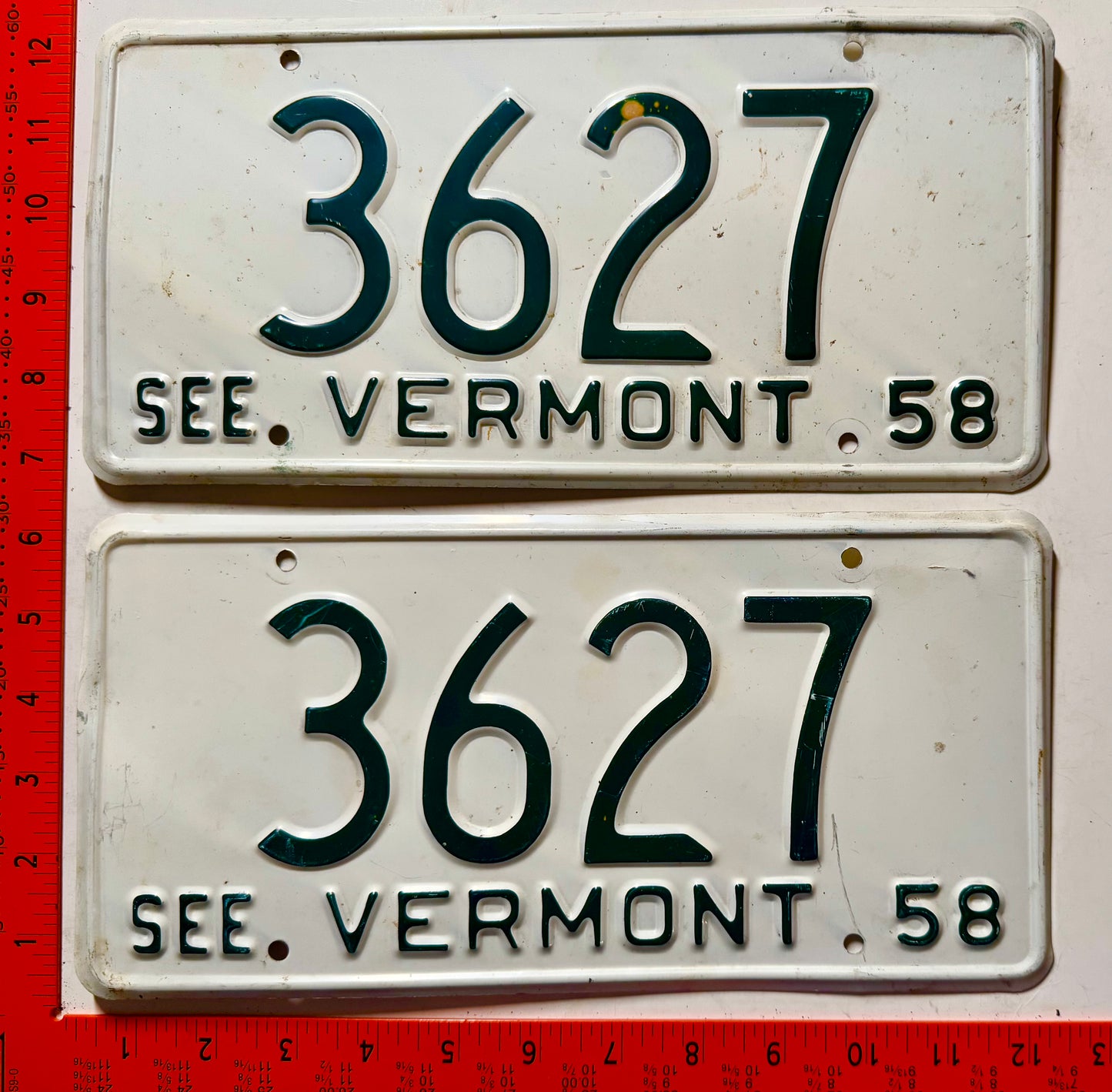 1958 Vermont #3627 Passenger License Plate (Pair)