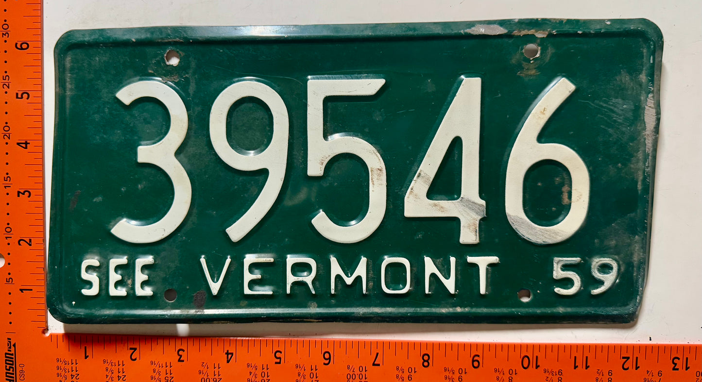 1959 Vermont #39546 Passenger License Plate