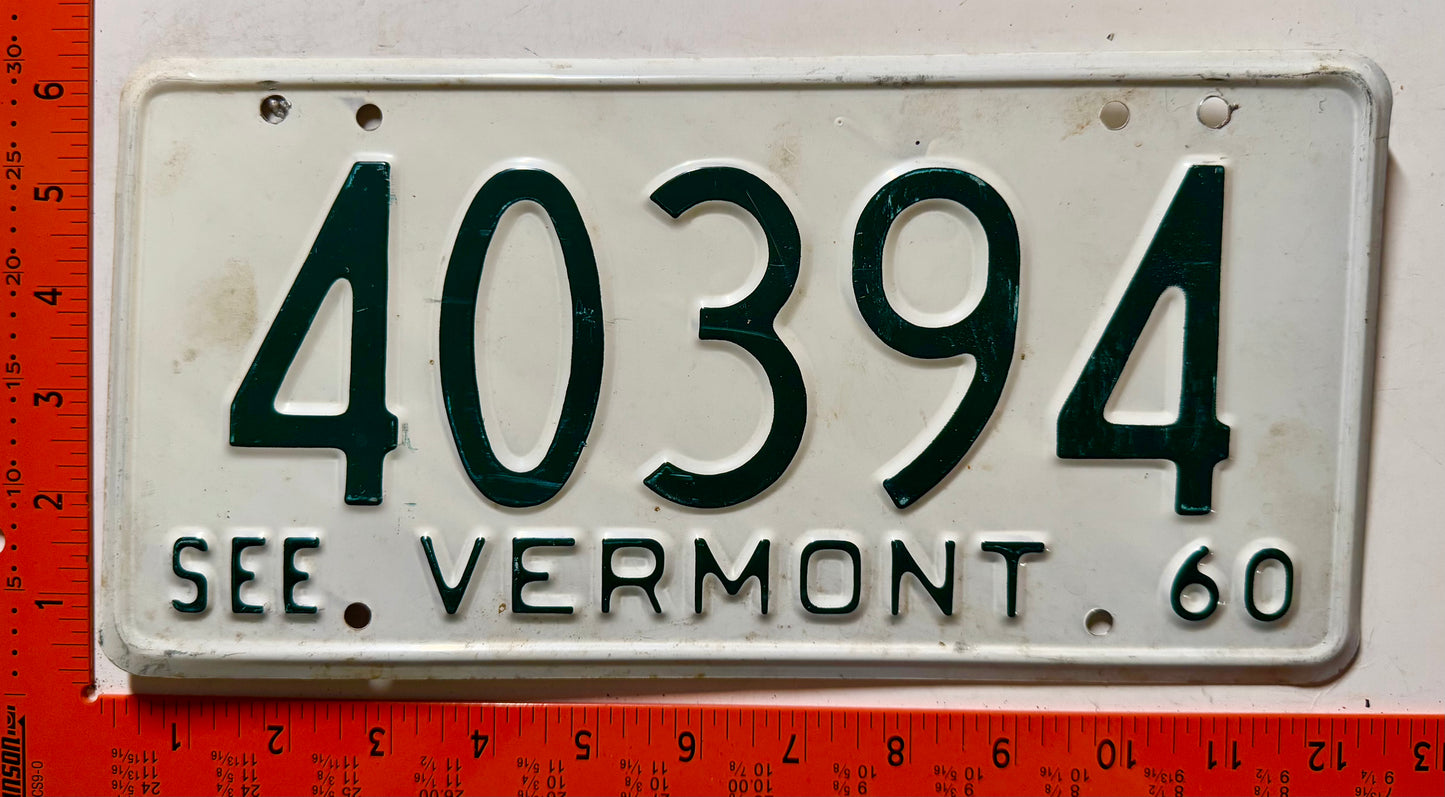 1960 Vermont #40394 Passenger License Plate