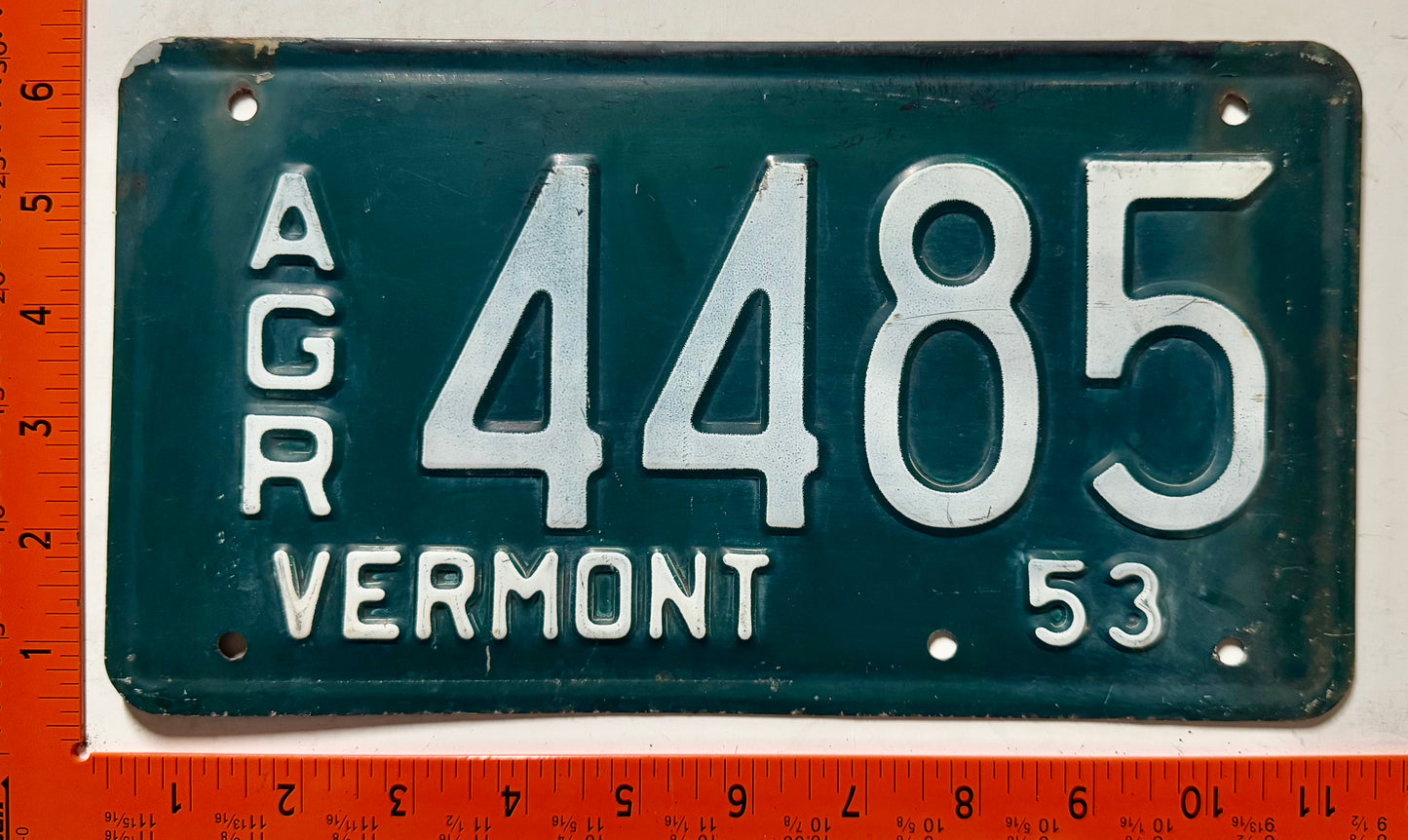 1953 Vermont #4485 Agriculture License Plate