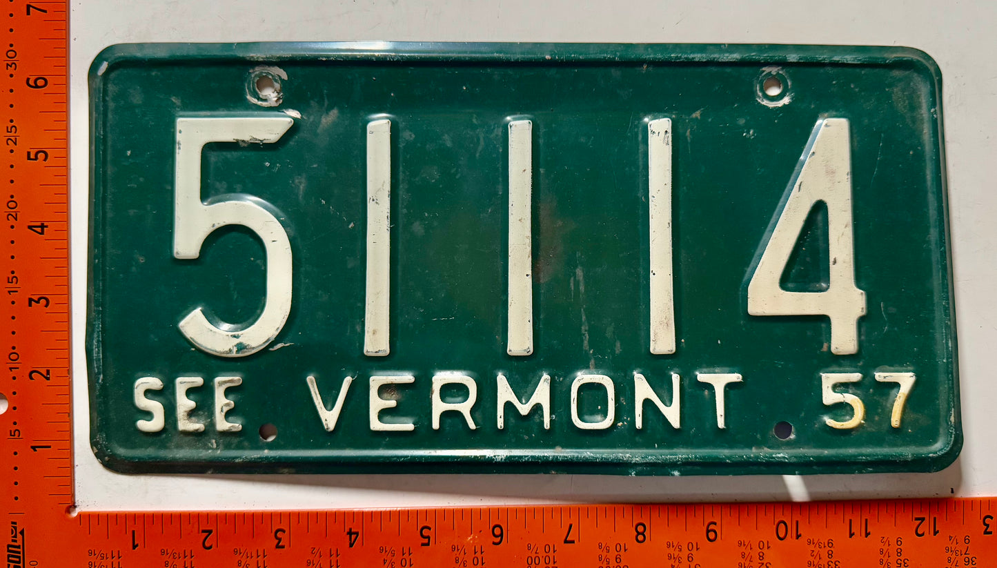 1957 Vermont #51114 Passenger License Plate