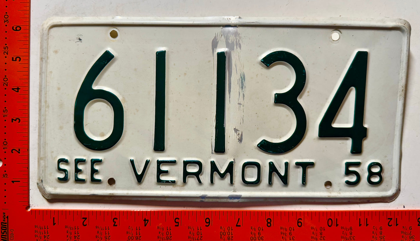 1958 Vermont #61134 Passenger License Plate