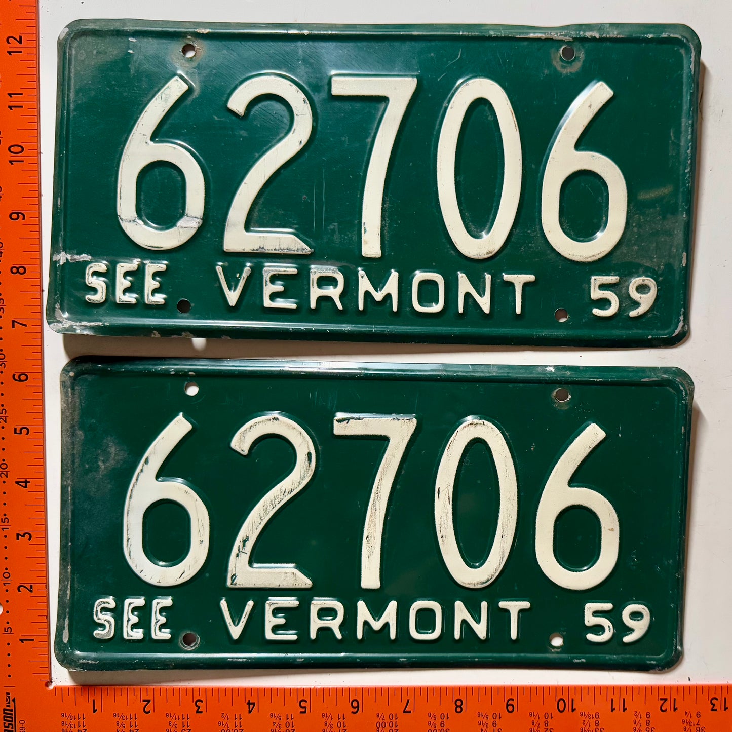 1959 Vermont #62706 Passenger License Plate (Pair)