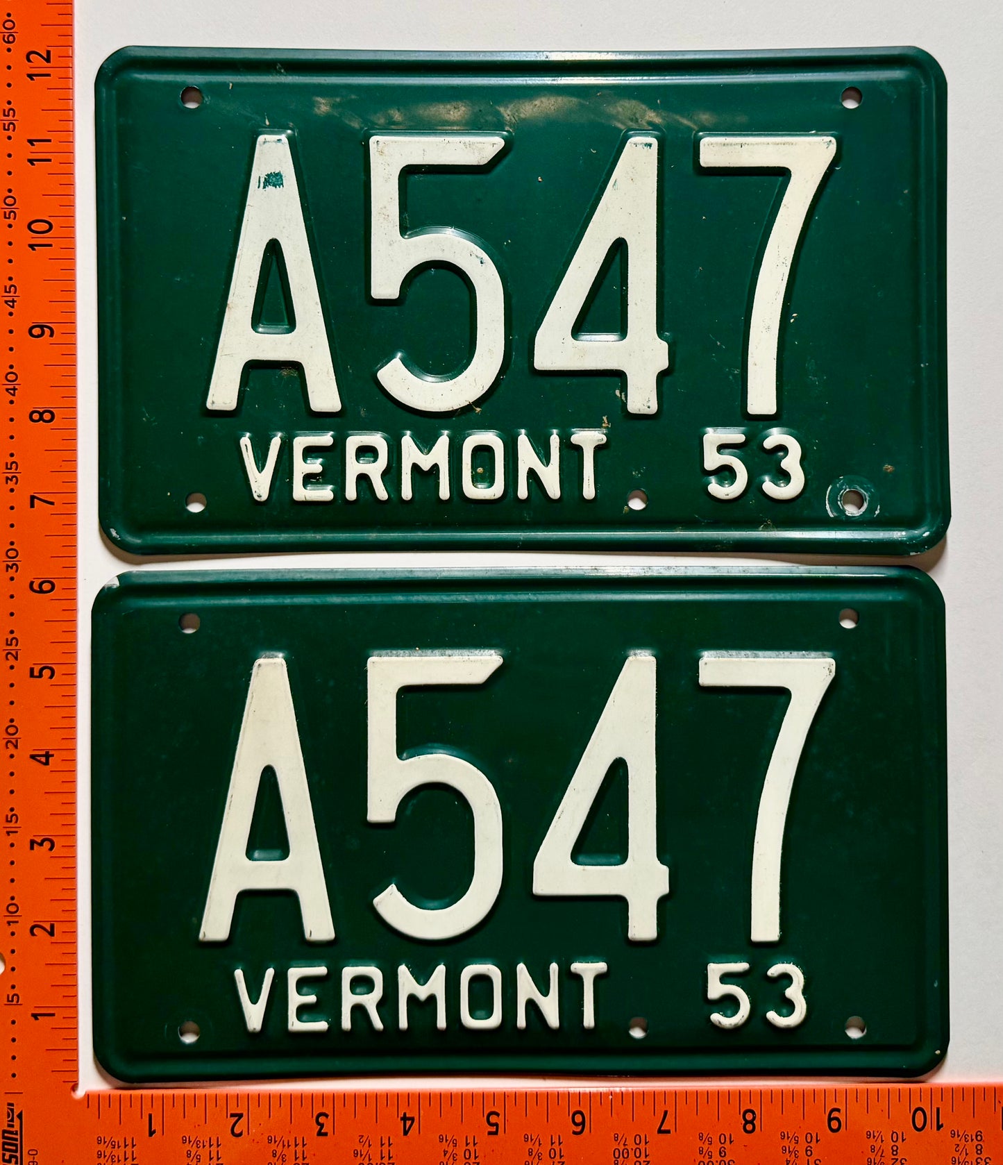 1953 Vermont #A547 Passenger License Plate Pair