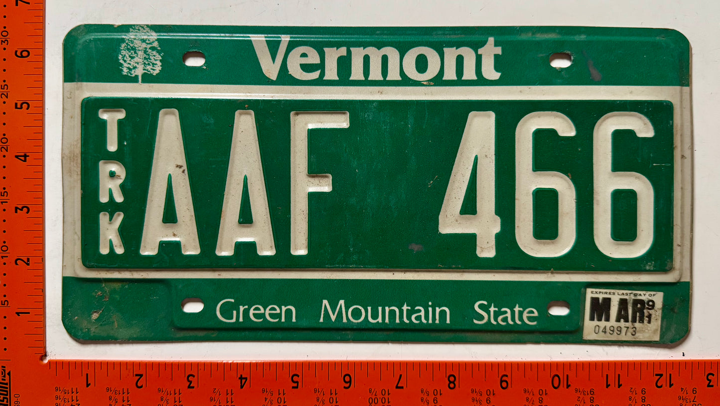 1991 Vermont #AAF 466 Truck License Plate