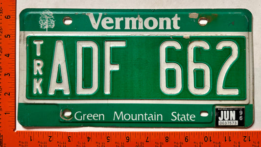 1996 Vermont #ADF 662 Truck License Plate