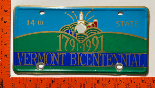 1991 Vermont Bicentennial Booster License Plate