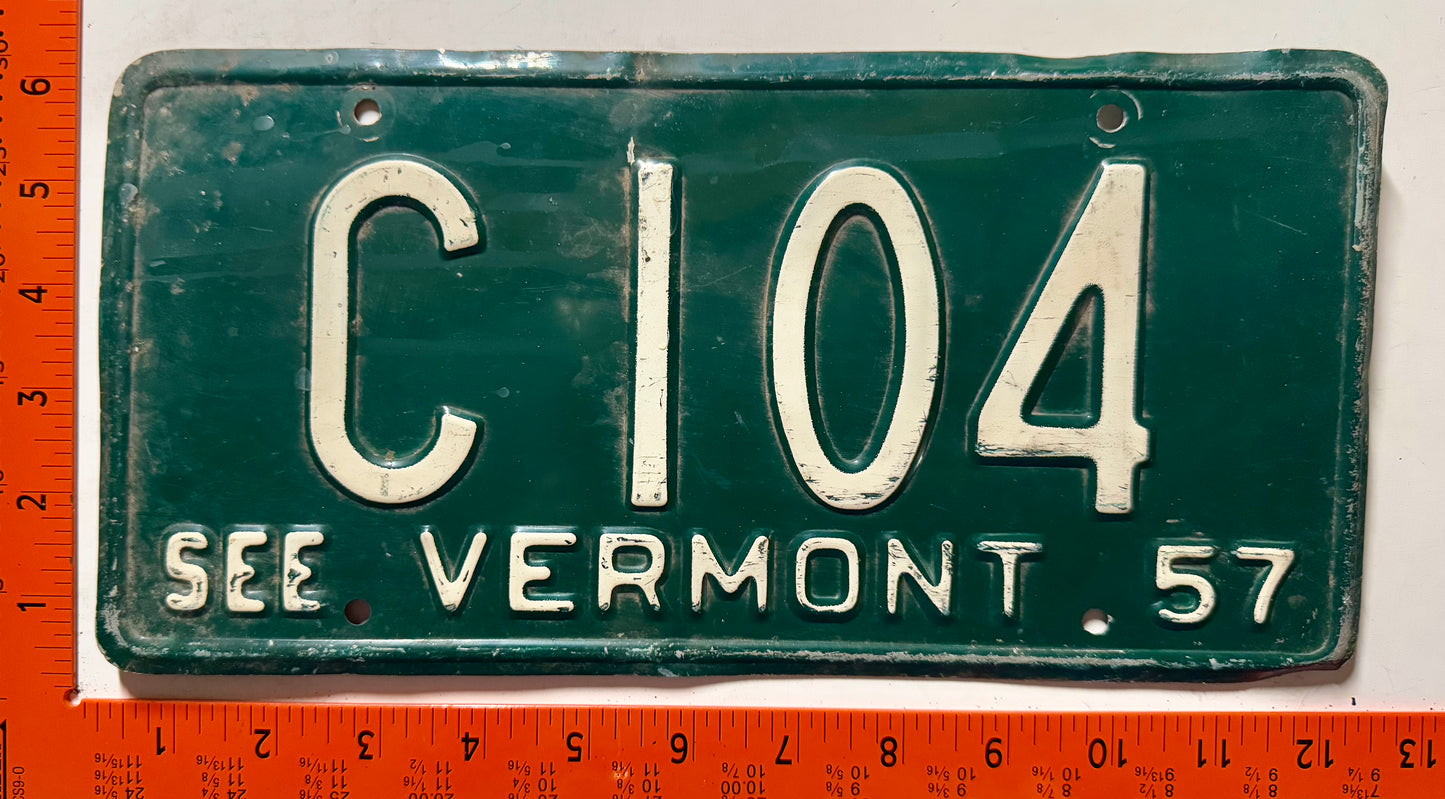1957 Vermont #C104 Passenger License Plate
