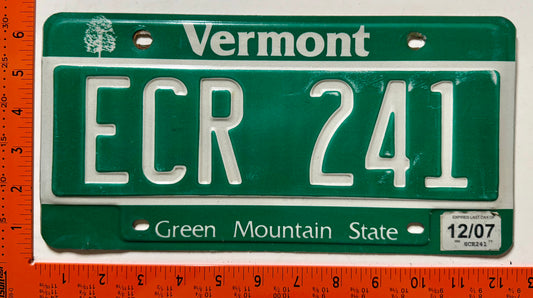 2007 Vermont #ECR 241 Passenger License Plate