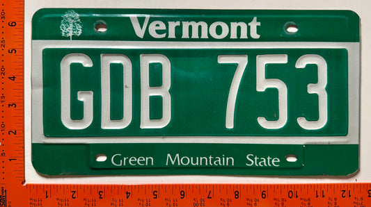 undated Vermont #GDB 753 Passenger License Plate