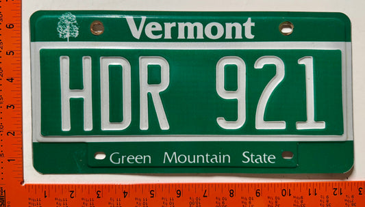 undated Vermont #HDR 921 Passenger License Plate
