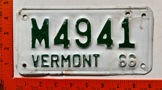 1966 Vermont #M4941 Motorcycle License Plate