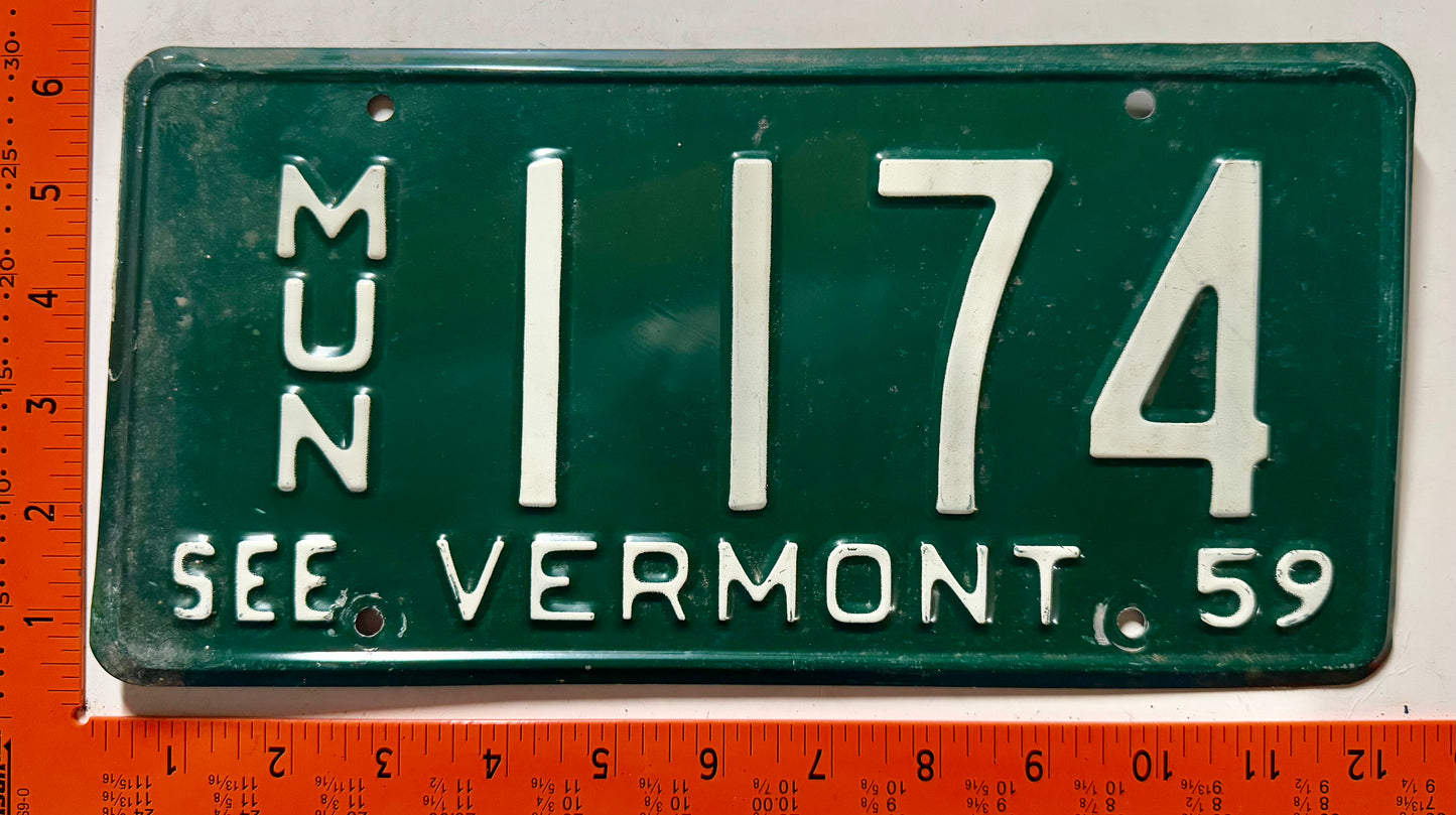 1959 Vermont #1174 Municipal License Plate