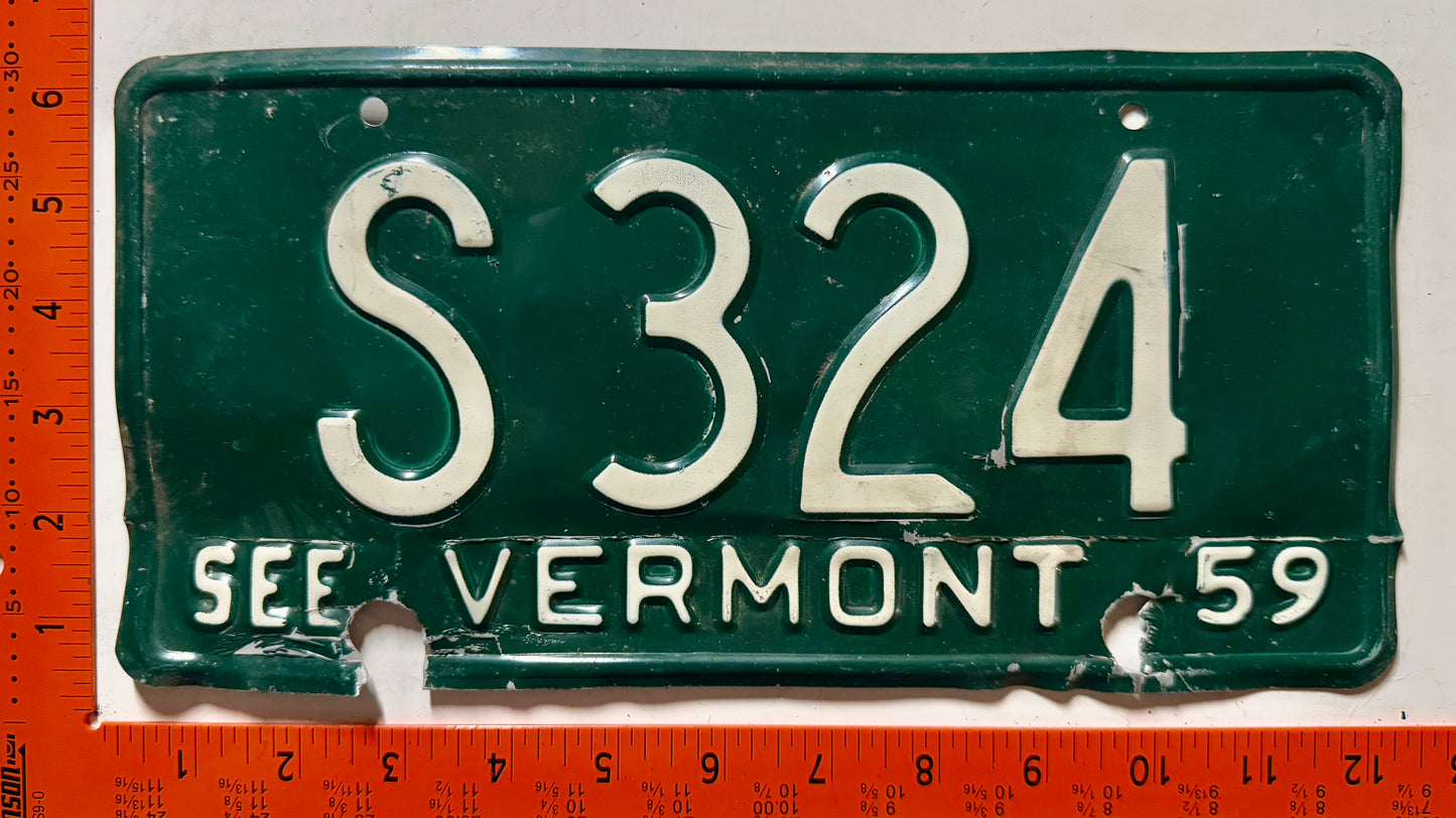 1959 Vermont #S 324 State License Plate