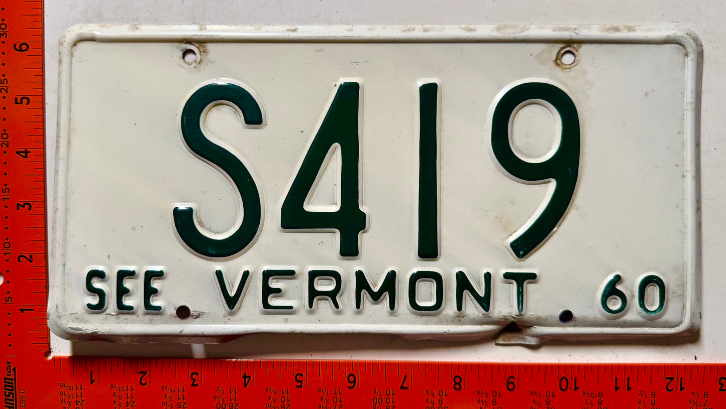 1960 Vermont #S 419 State License Plate
