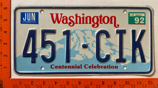 1992 Washington #451-CIK Passenger License Plate