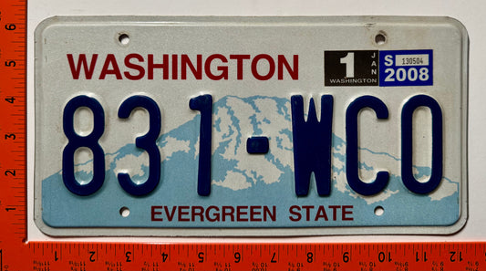 2008 Washington #831-WCO Passenger License Plate