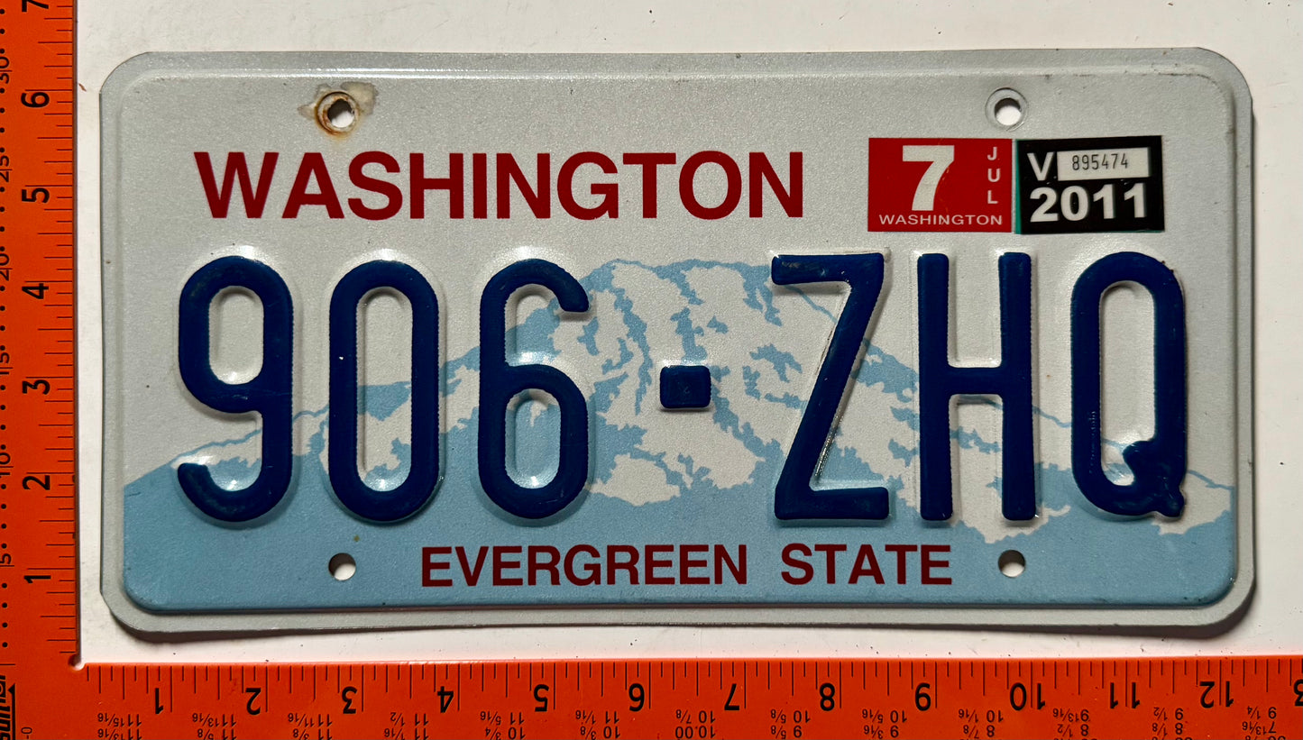 2011 Washington #906-ZHQ Passenger License Plate