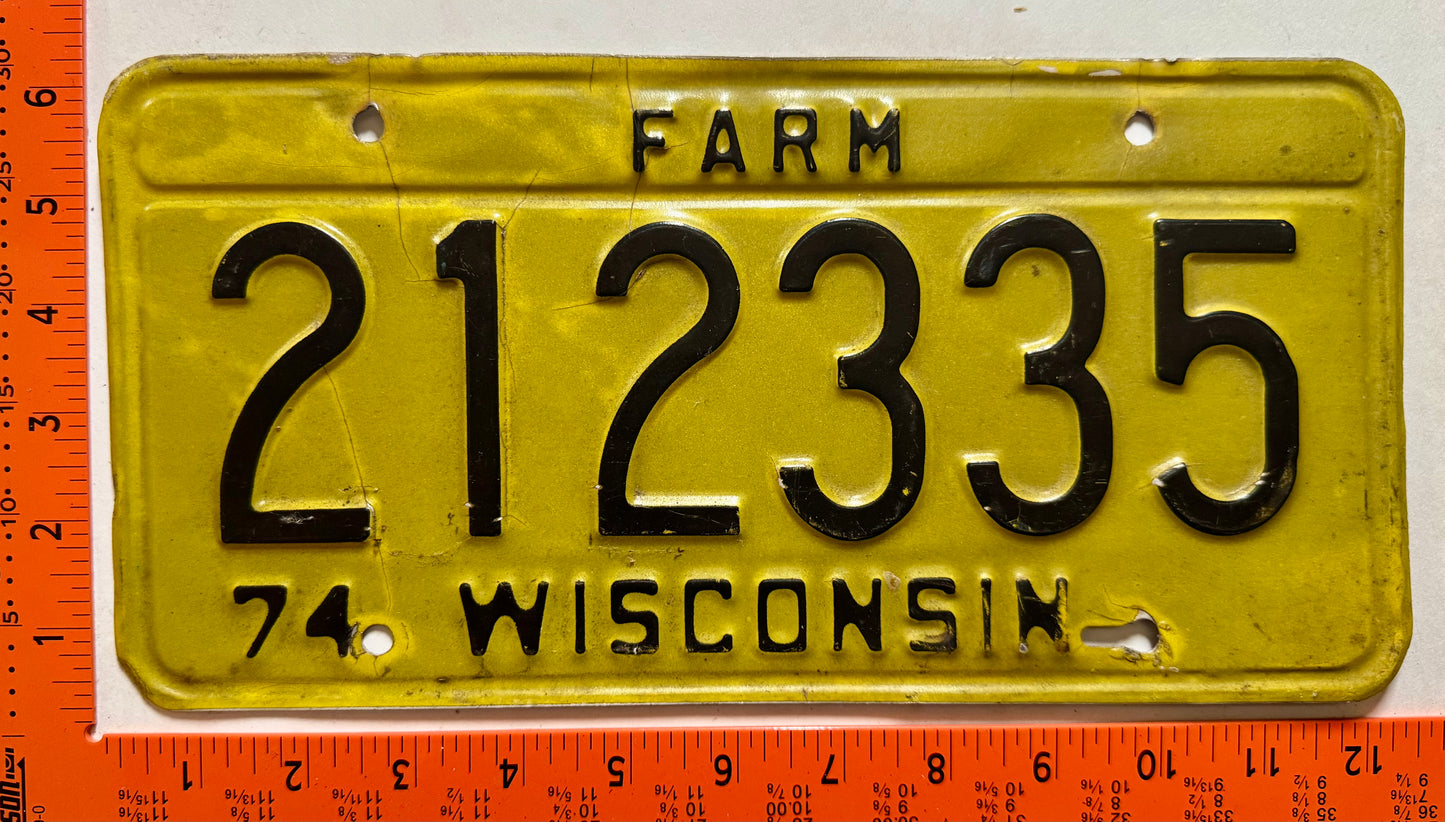 1974 Wisconsin #212335 Farm License Plate