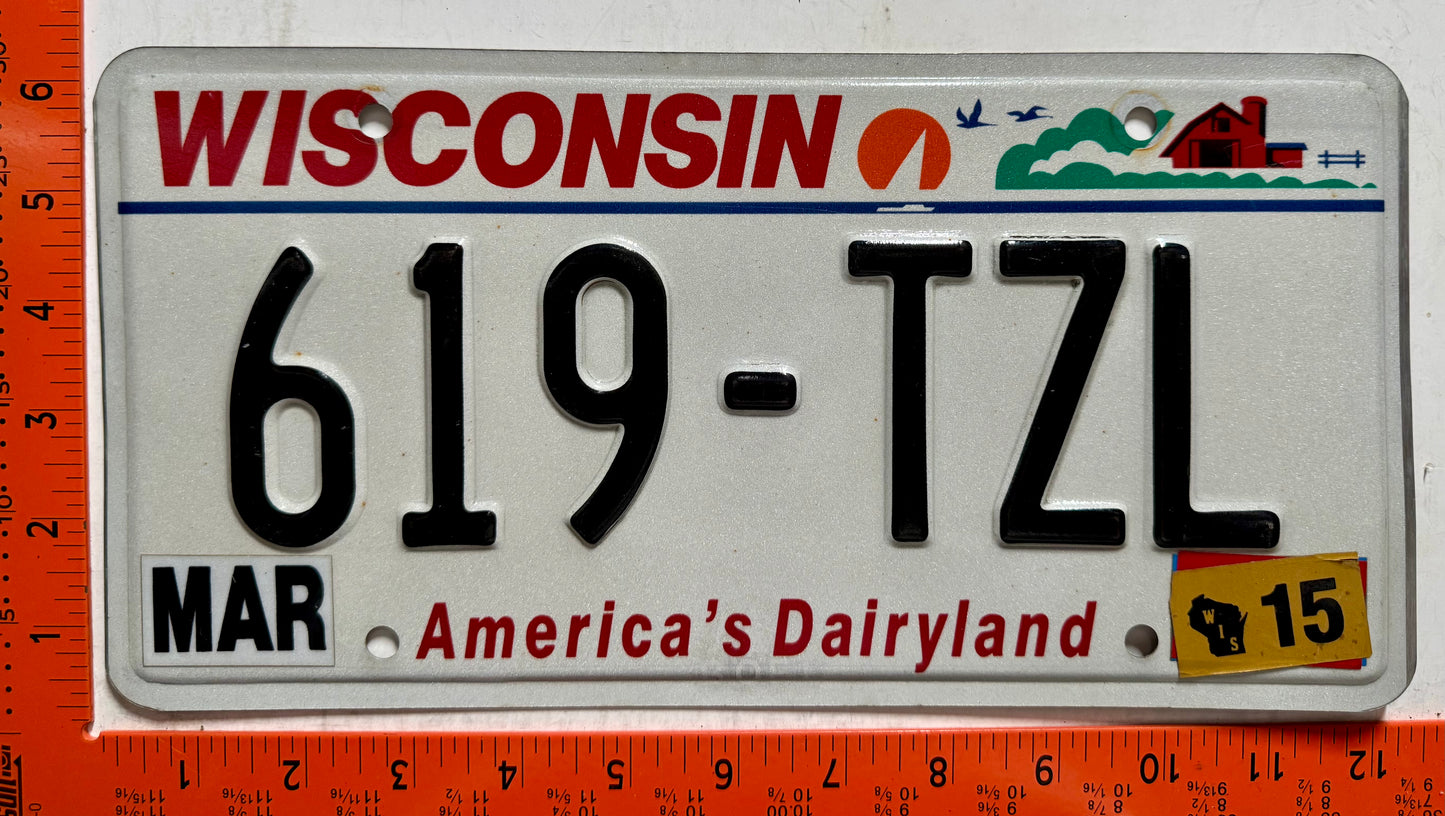 2015 Wisconsin #619-TZL Passenger License Plate