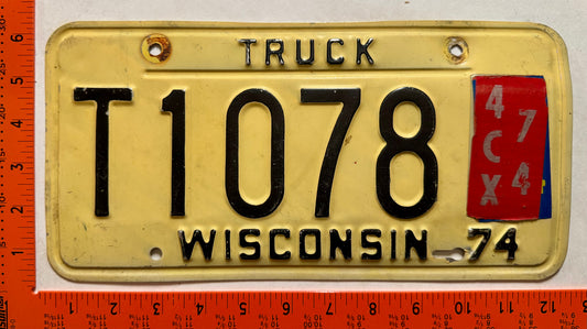 1974 Wisconsin #T1078 Truck License Plate
