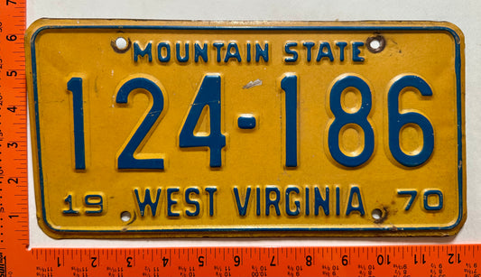 1970 West Virginia #124-186 Passenger License Plate