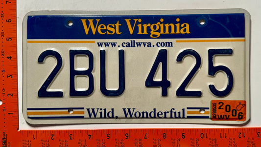 2006 West Virginia #2BU 425 Passenger License Plate