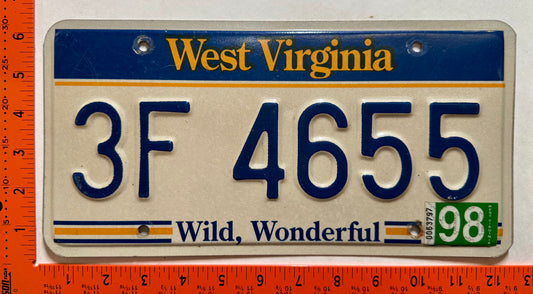 1998 West Virginia #3F 4655 Passenger License Plate