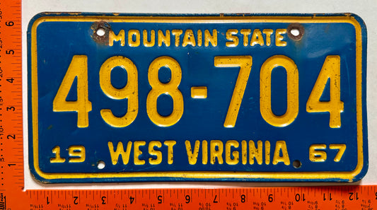 1967 West Virginia #498-704 Passenger License Plate