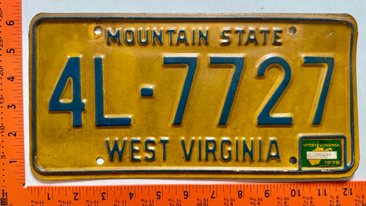 1976 West Virginia #4L-7727 Passenger License Plate