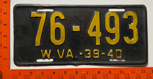 1939/1940 West Virginia #76-493 Passenger License Plate
