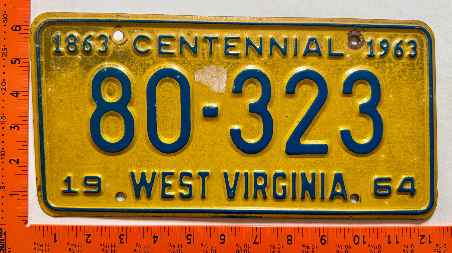 1964 West Virginia #80-323 Passenger License Plate