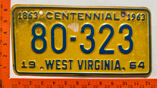 1964 West Virginia #80-323 Passenger License Plate